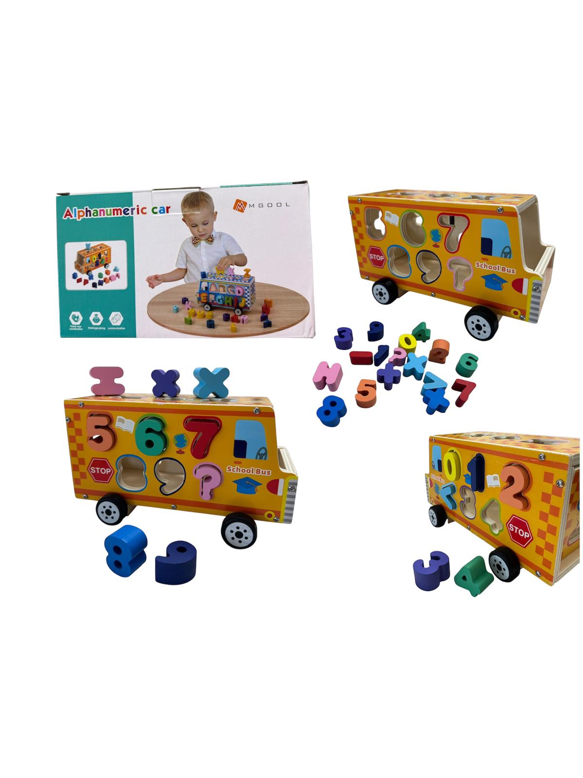 Set Interactiv cu forme, cifre și litere - Autobuz educativ din lemn, 3+ ani