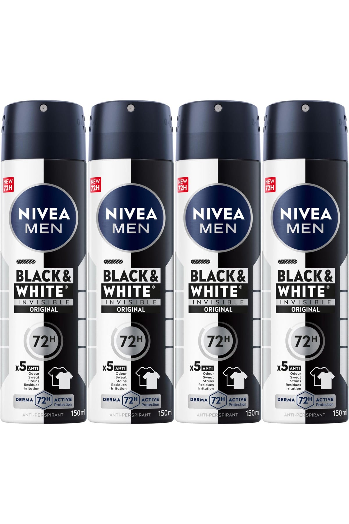 Spray antiperspirant pentru bărbați protecție invizibilă alb și negru original 150ml x4
