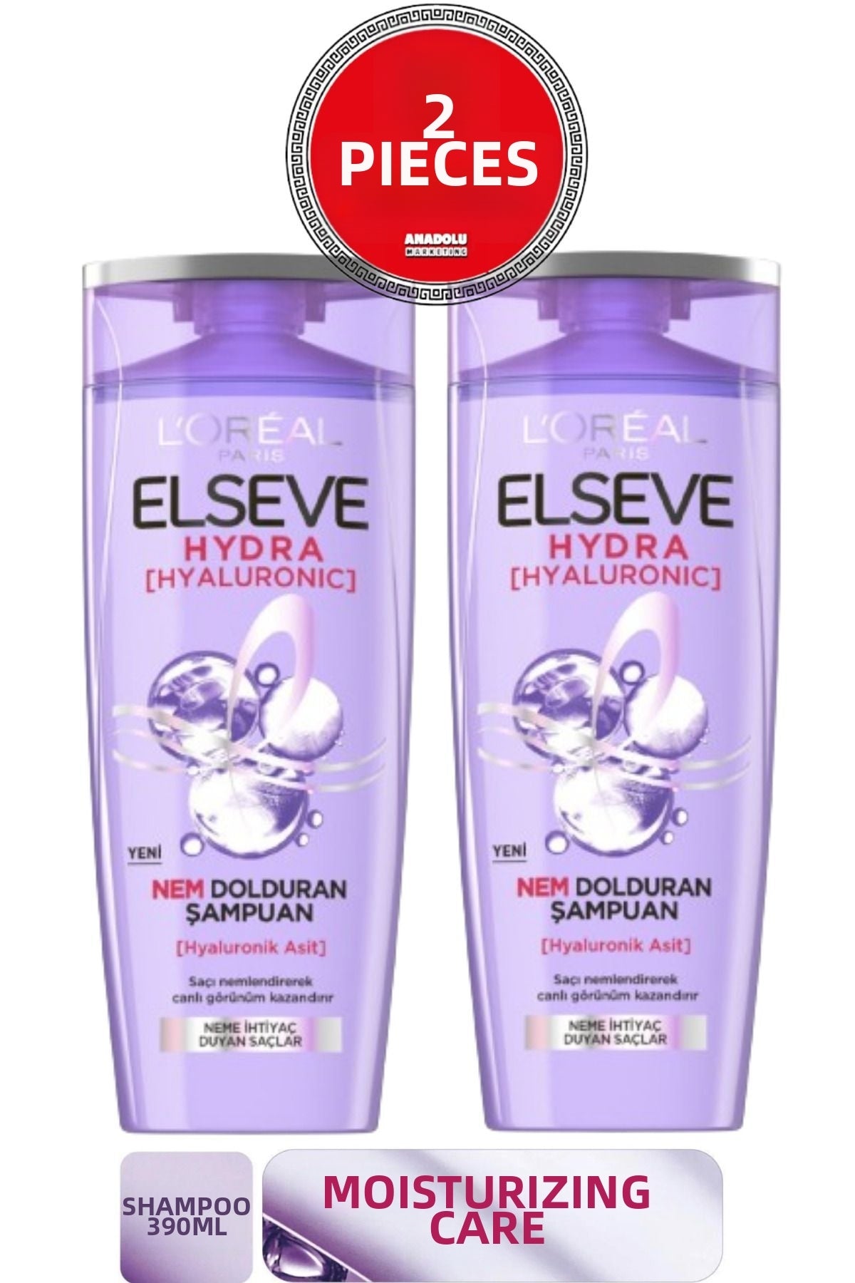 L'Oreal Paris Elseve Hydra 390 ml șampon hidratant cu acid hialuronic - 2 bucăți
