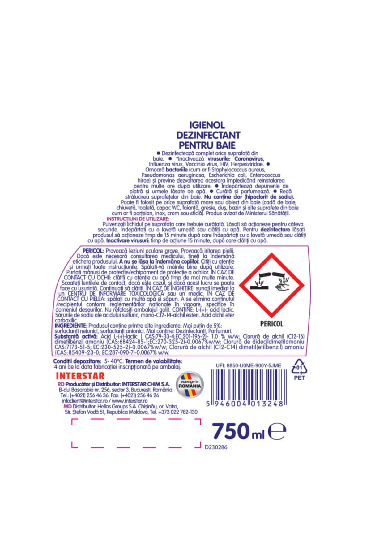 Dezinfectant pentru baie cu spray 750 ml Igienă