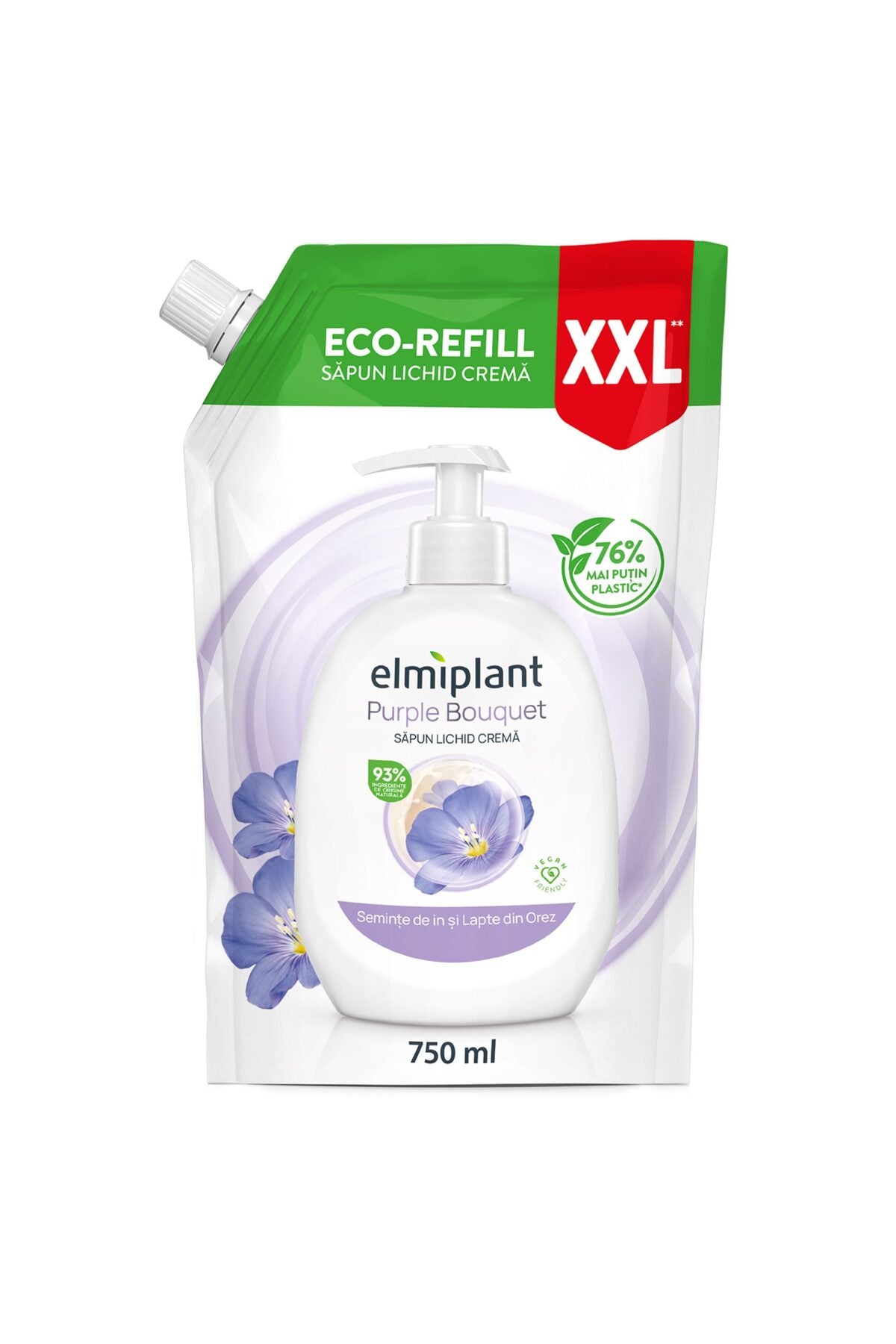 Săpun Lichid Cremă Rezervă, Elmiplant, Ulei de In și Lapte de Orez, 750 ml