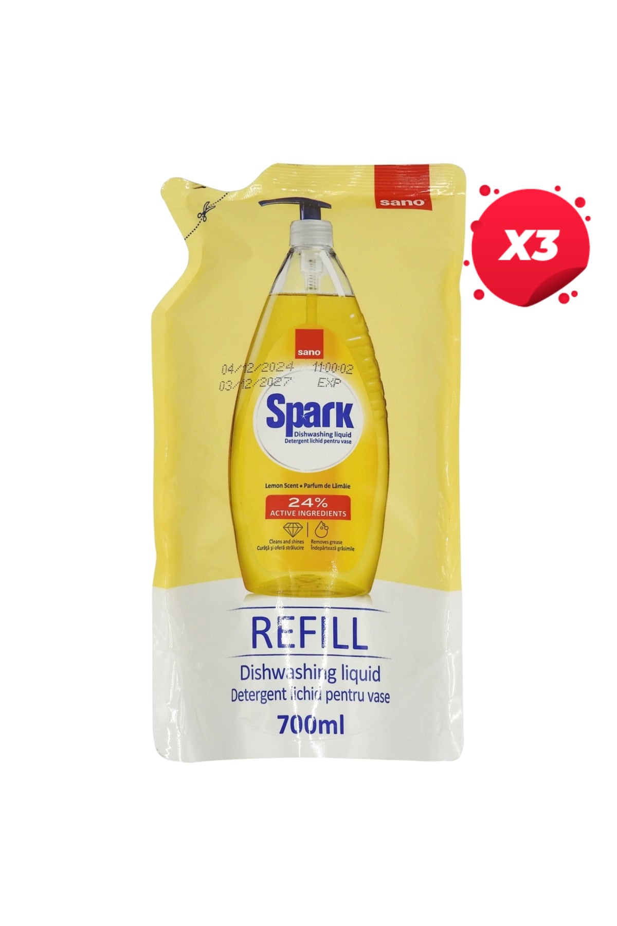 Detergent Sano X3 rezerva sticla 700 ml Spark Lemon