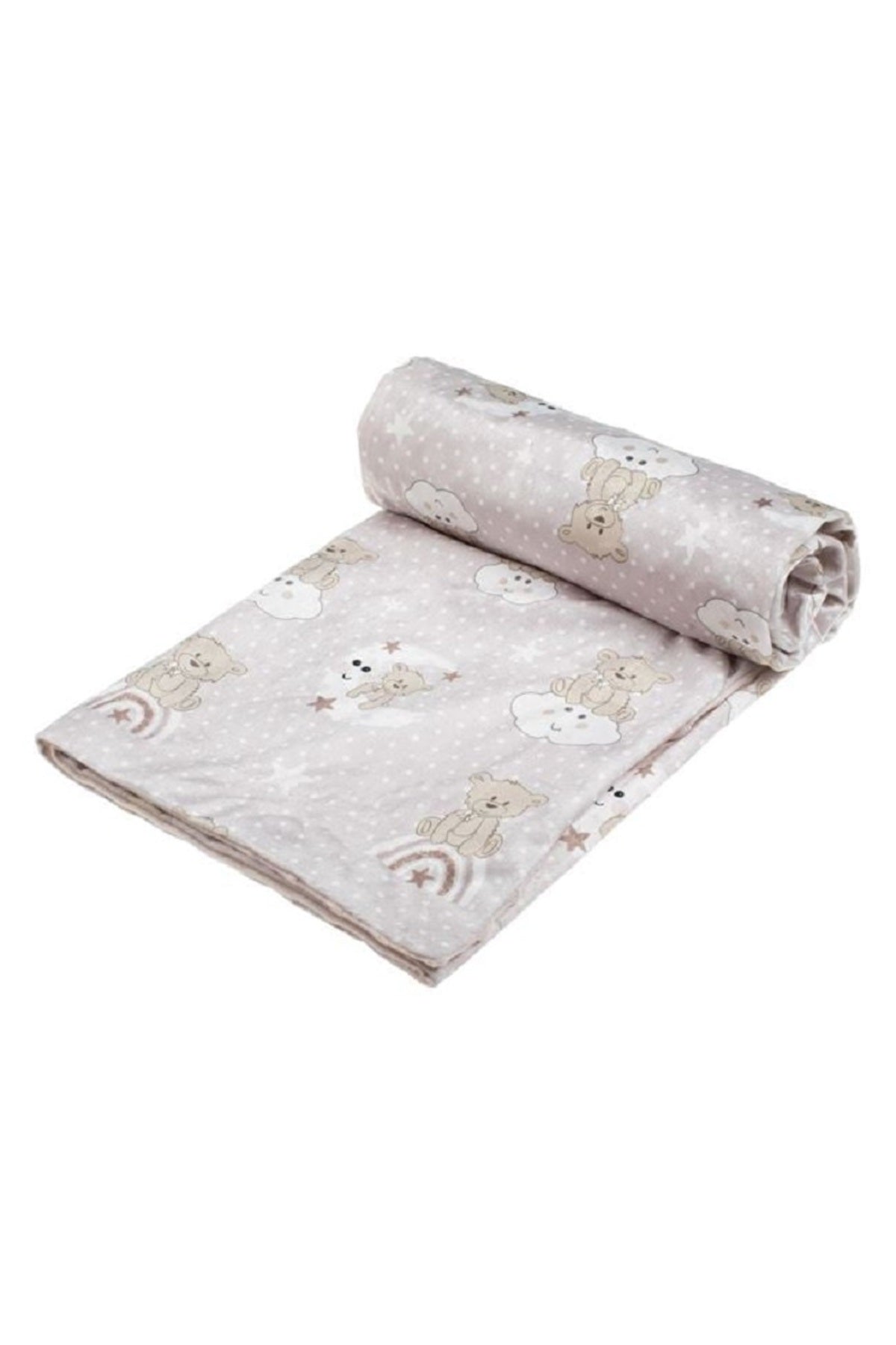 Pătură catifelată pentru bebeluș 90x80cm Ursuleți Ecru