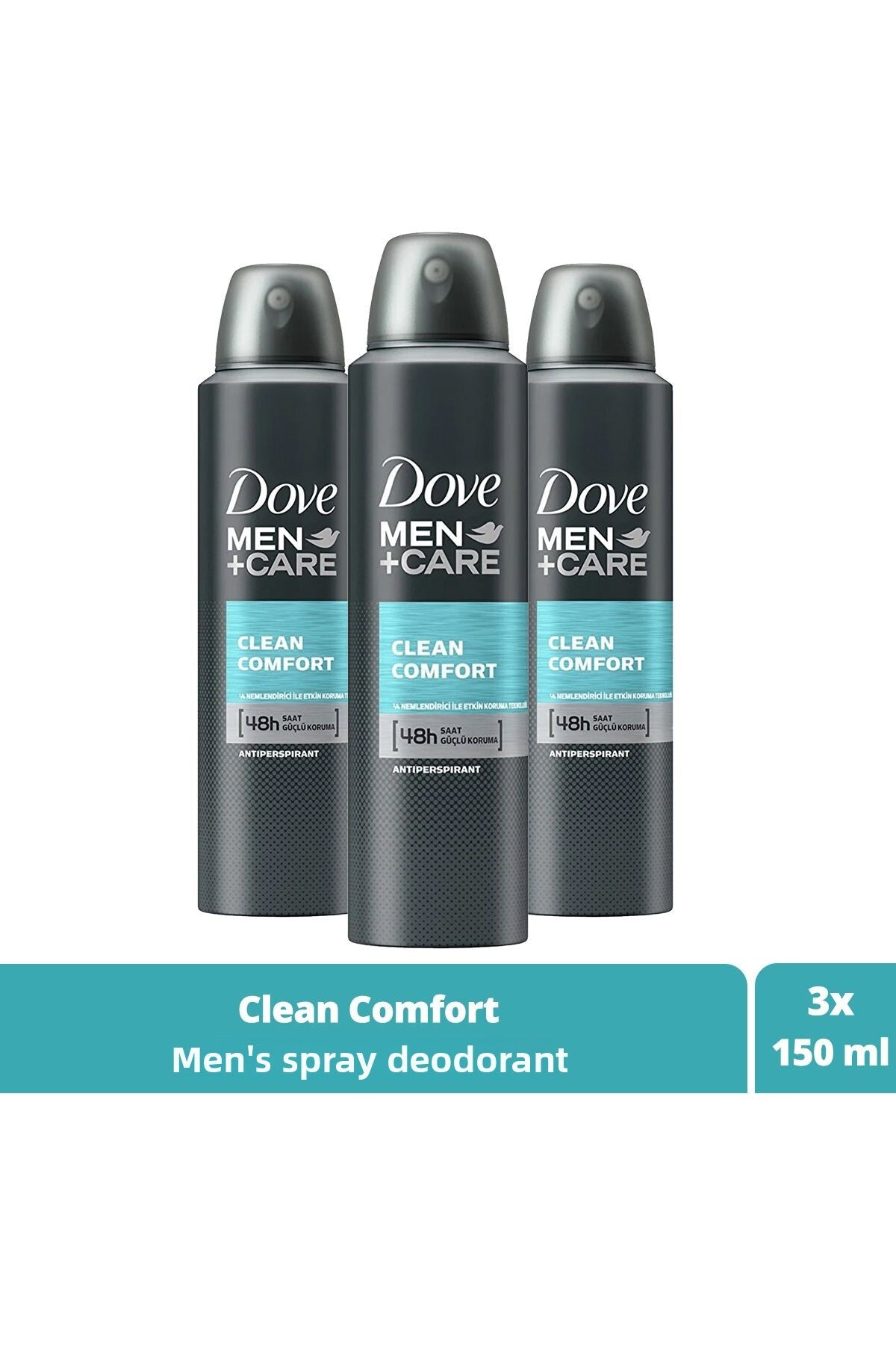 Men Care Deodorant Spray Antiperspirant Clean Comfort 48h 150ml Set 3