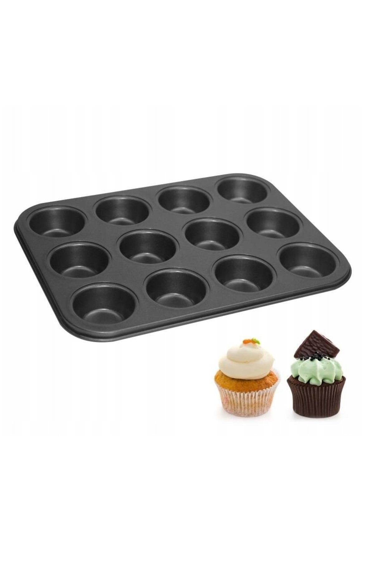 Tava de copt, matrita de teflon pentru briose, 36 cm, negru
