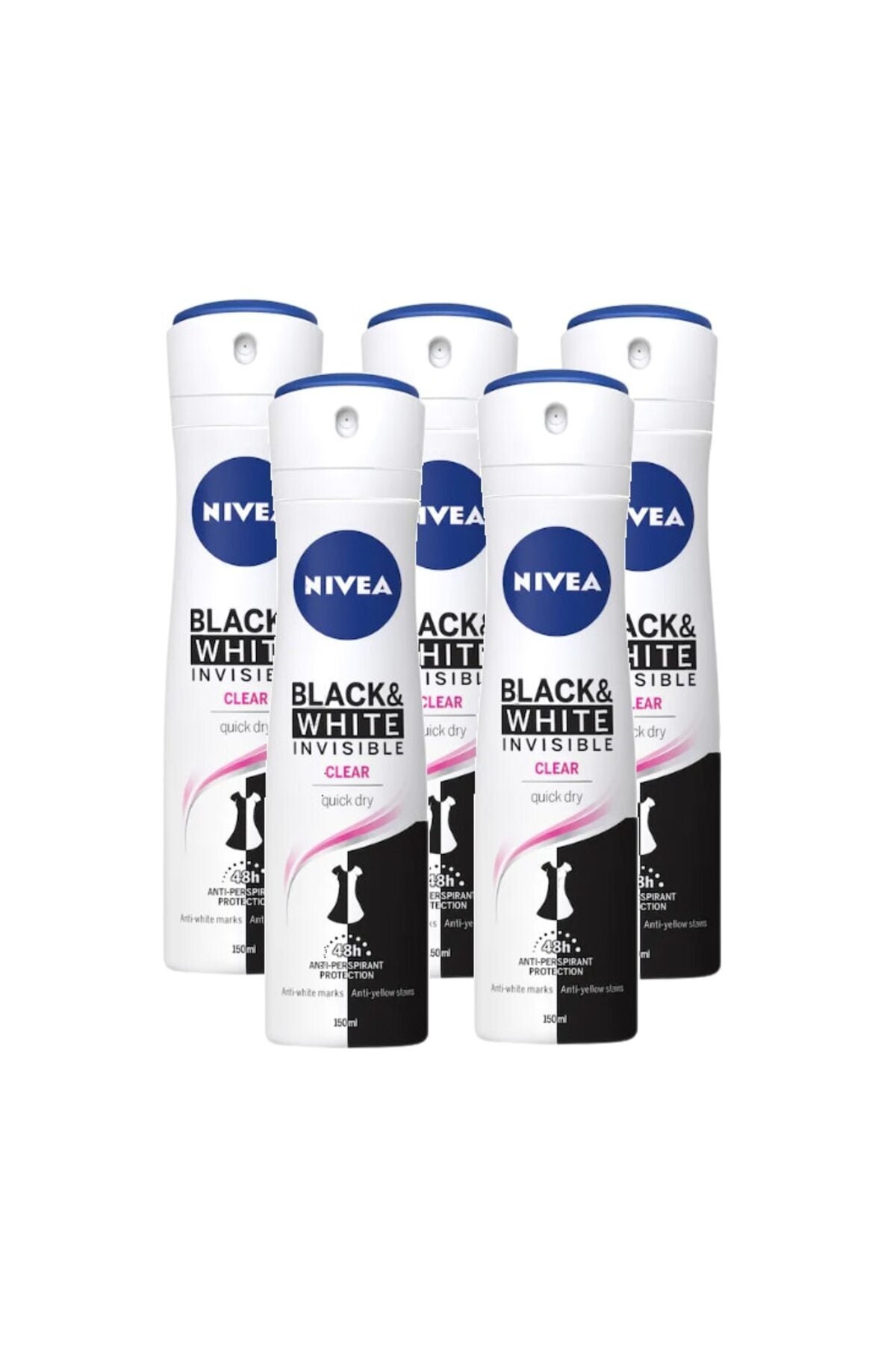 Antiperspirant spray femei Nivea Black White Invisible 48h 5 x 150 ml