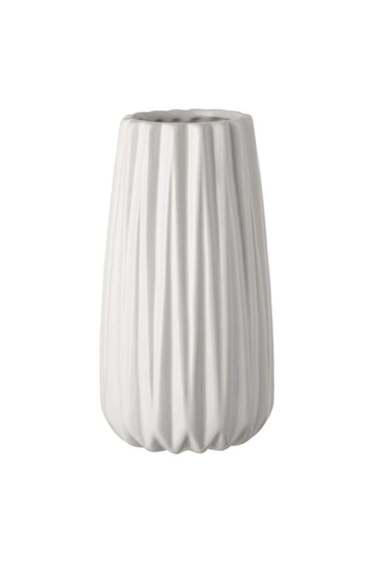 Vază decorativă ceramică albă cu dungi verticale Ø12x18cm