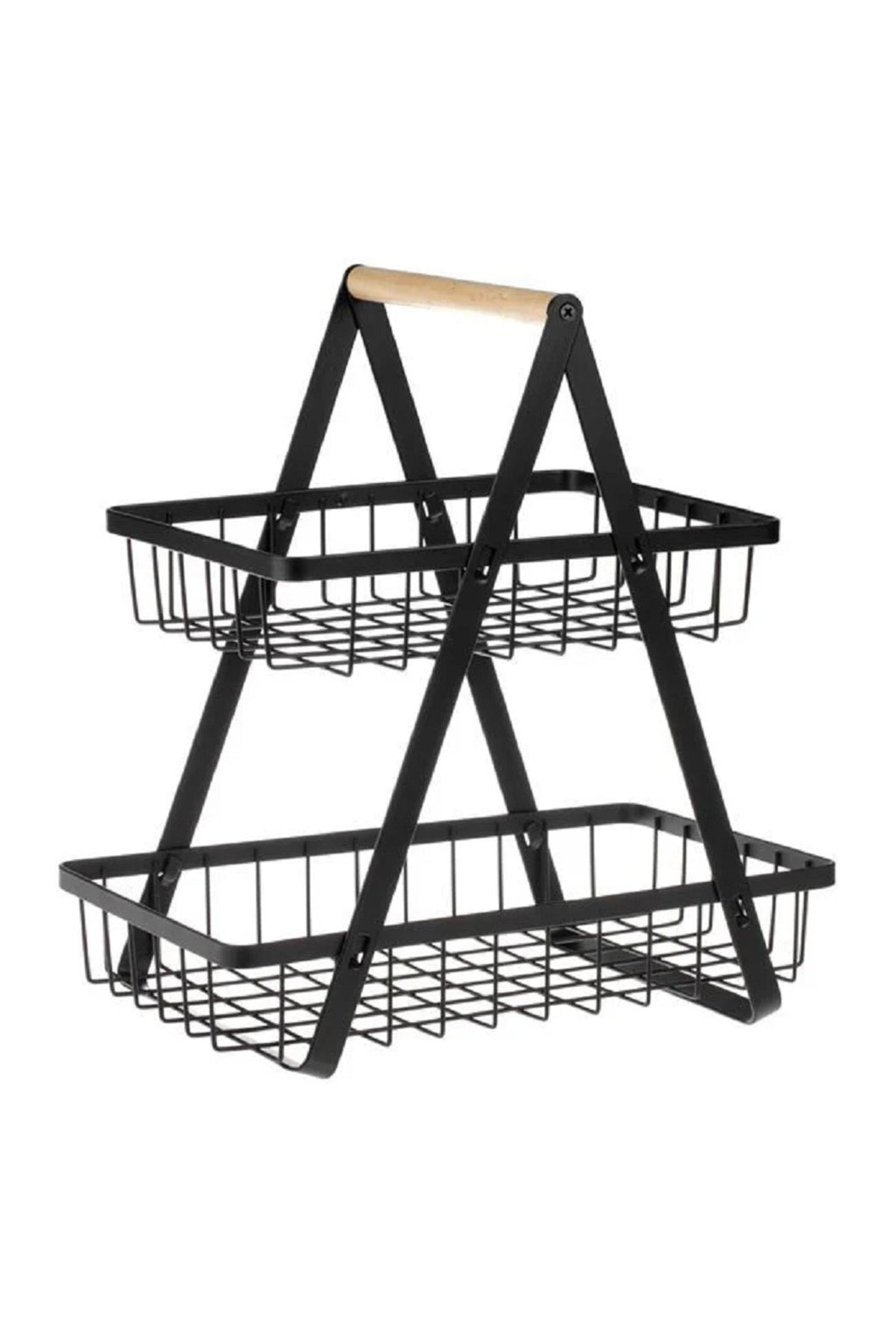 Raft metalic cu maner din lemn pentru bucatarie, 2 nivele, 30x18x32cm, greutate maxima 10 kg