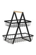 Raft metalic cu maner din lemn pentru bucatarie, 2 nivele, 30x18x32cm, greutate maxima 10 kg
