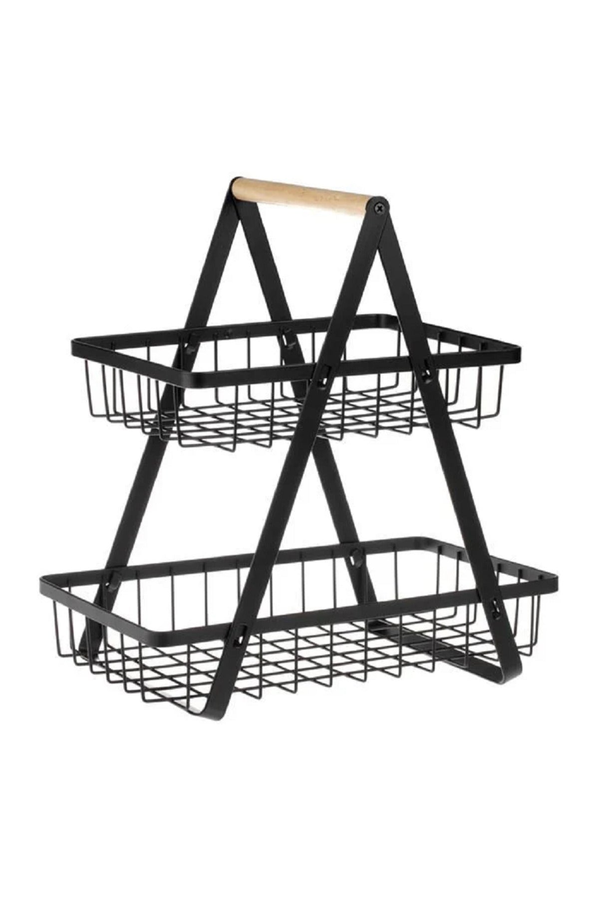 Raft metalic cu maner din lemn pentru bucatarie, 2 nivele, 30x18x32cm, greutate maxima 10 kg