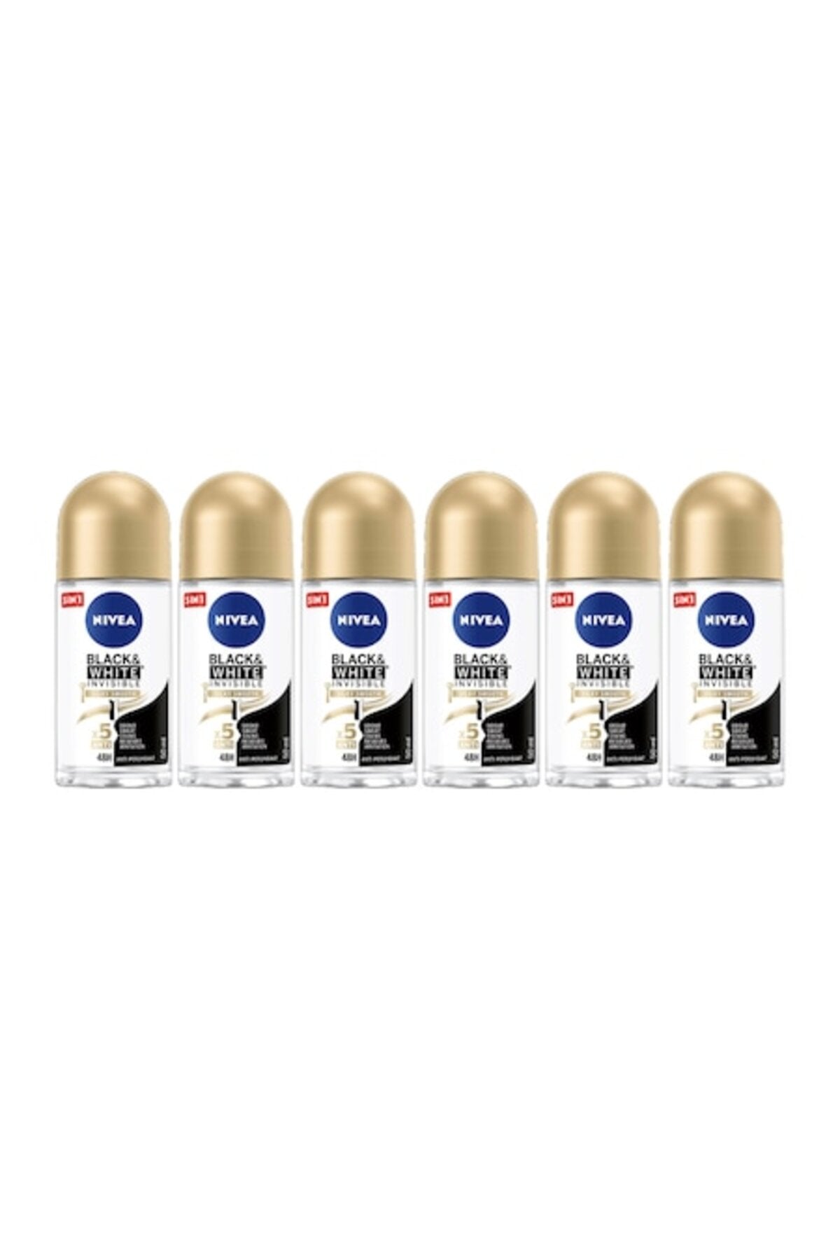 Set 6 x Deodorant Roll-On Unisex 50ml Black&White Invisible Silky Smooth