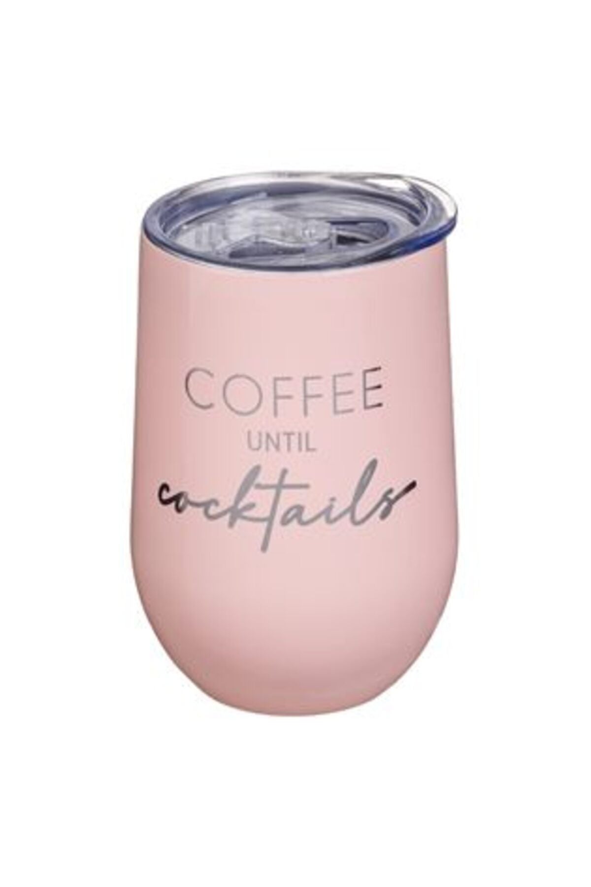 Termos roz metalizat „Cafea" cu capac transparent 350 ml