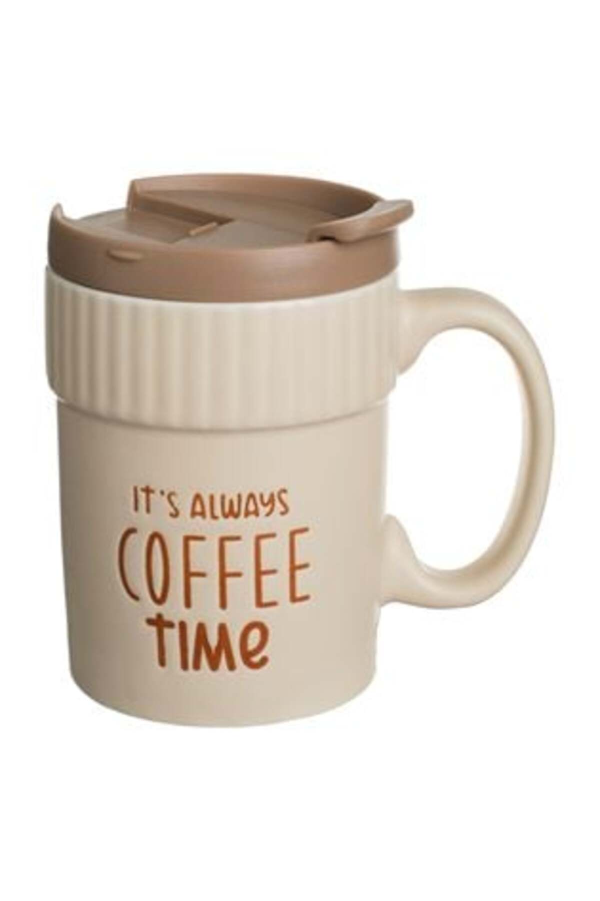 Cană New Bone bej 'Coffee Time' cu capac maro 400 ml