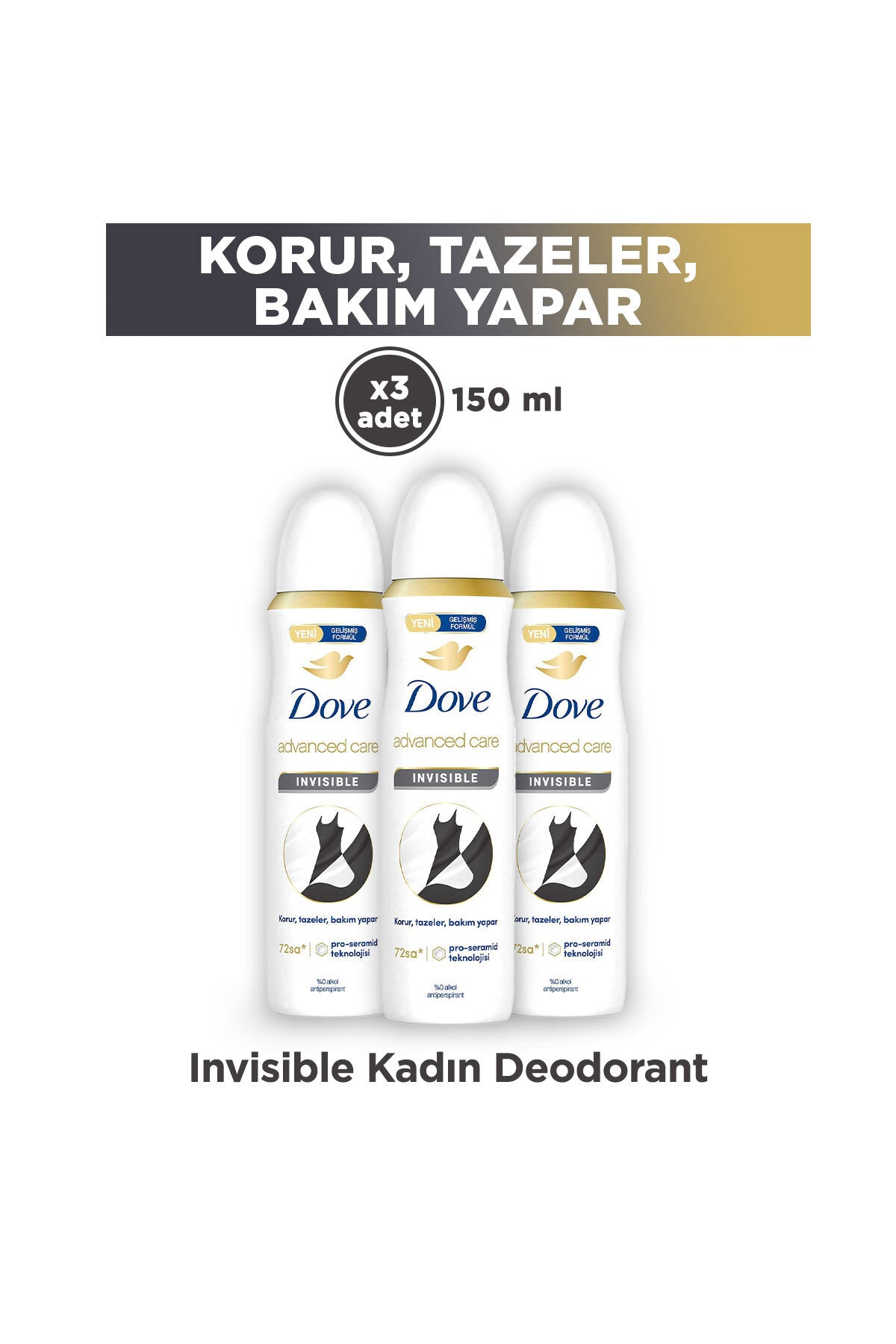 Deodorant spray pentru femei Advanced Care Invisible Protecție 72 de ore 150 ml X3