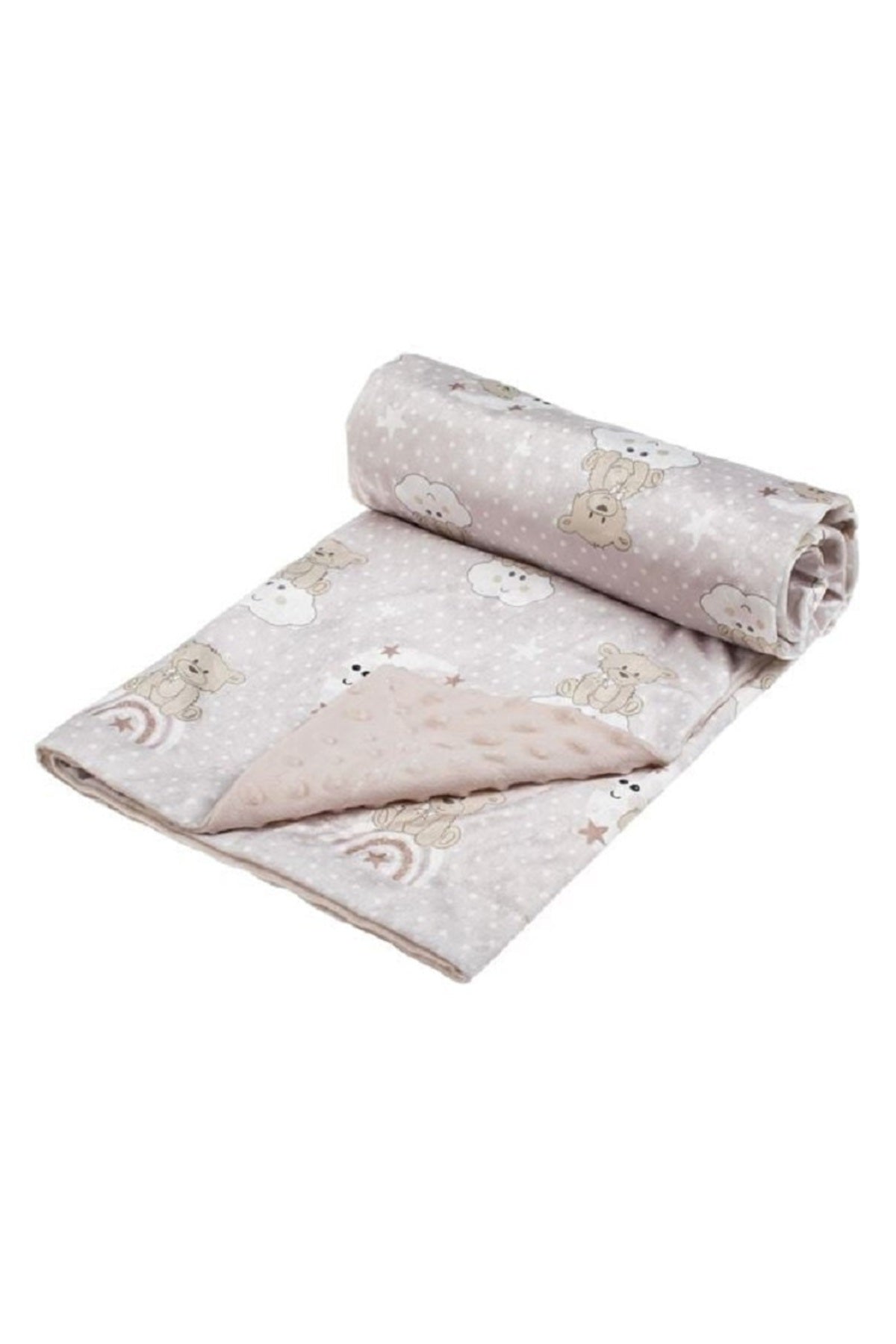 Pătură catifelată pentru bebeluș 90x80cm Ursuleți Ecru