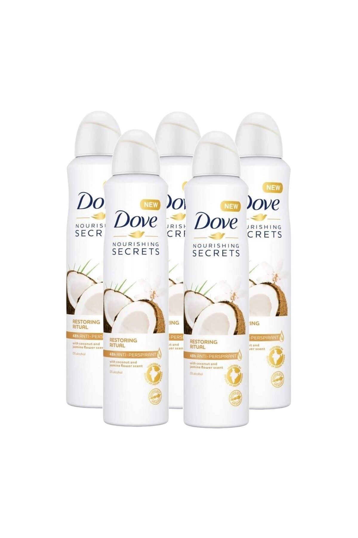 Deodorant spray femei Dove Nourishing Secrets Coco & Jasmine, 5 x 250 ml