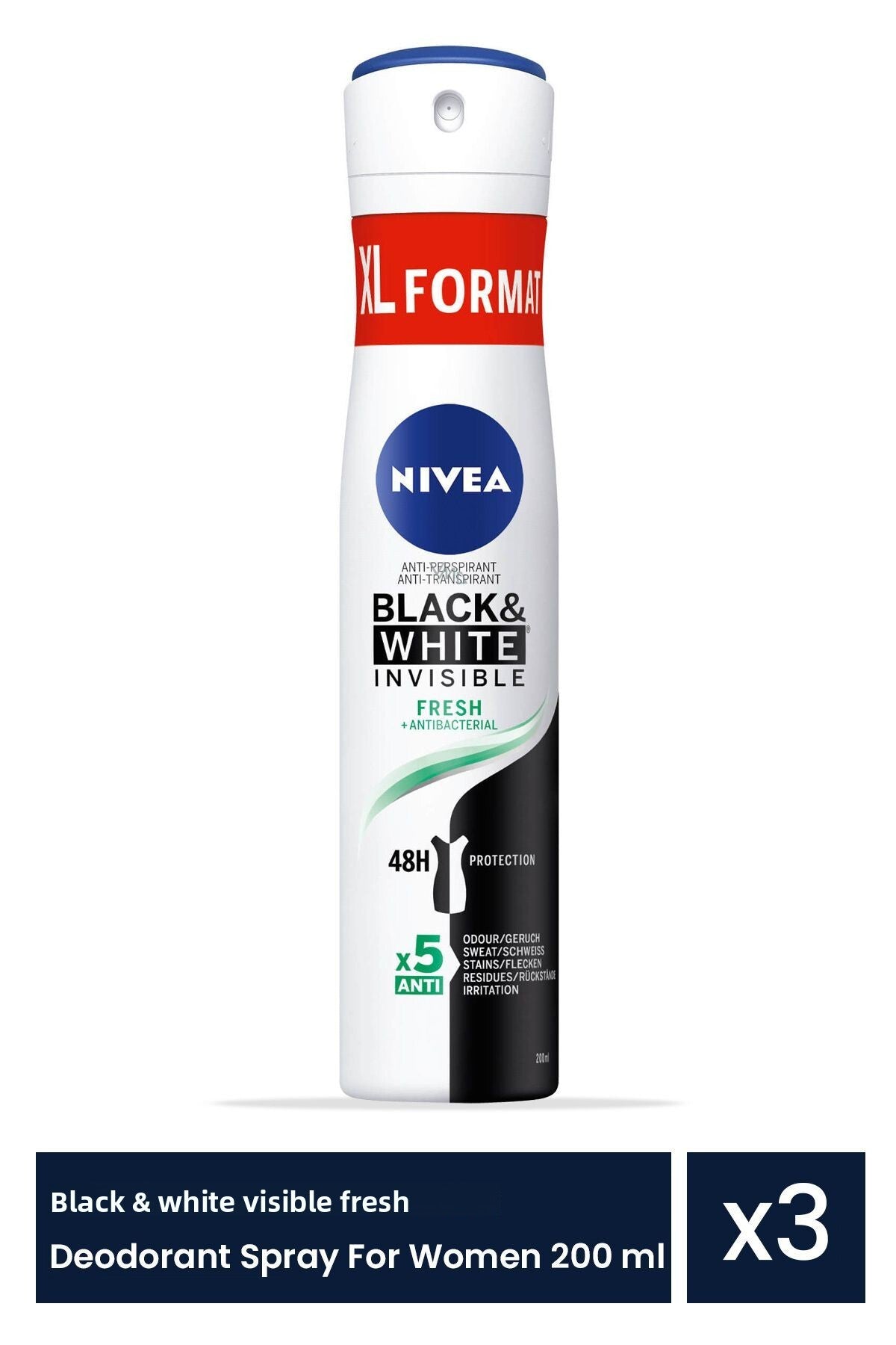 Set 3 spray deodorant antiperspirant Black & White Invisible Fresh femei 200ml