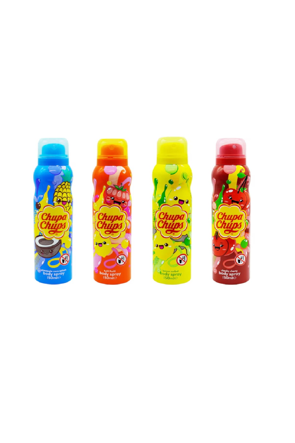 Set 4 x Chupa Chups, spray de corp cu diferite arome fructate, 150 ml