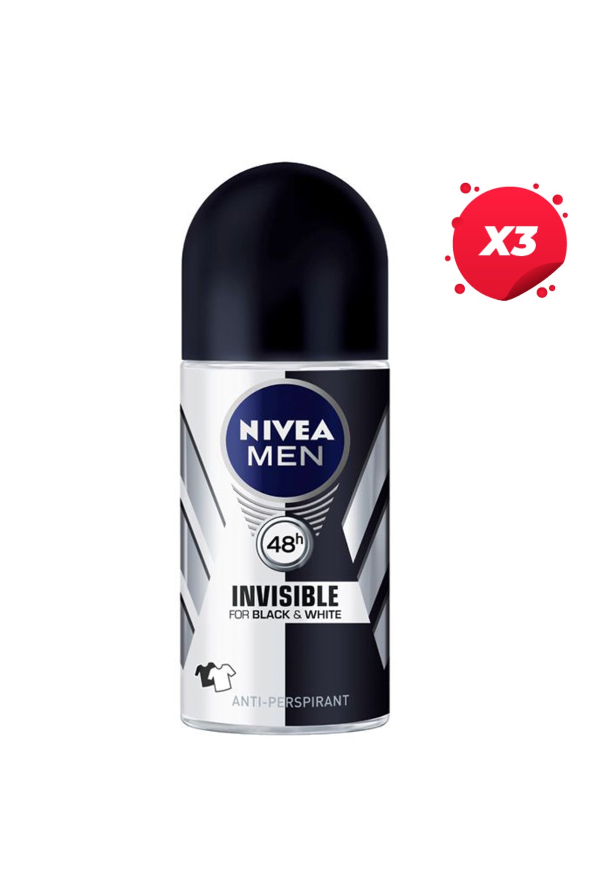 X3 - NIVEA ANTIPERSPIRANT ROLL ON 50ML MEN BLACK WHITE INVISIBLE ORIGINAL