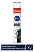 Set 3 bucăți spray deodorant antiperspirant Black & White Invisible Fresh pentru femei, 200 ml