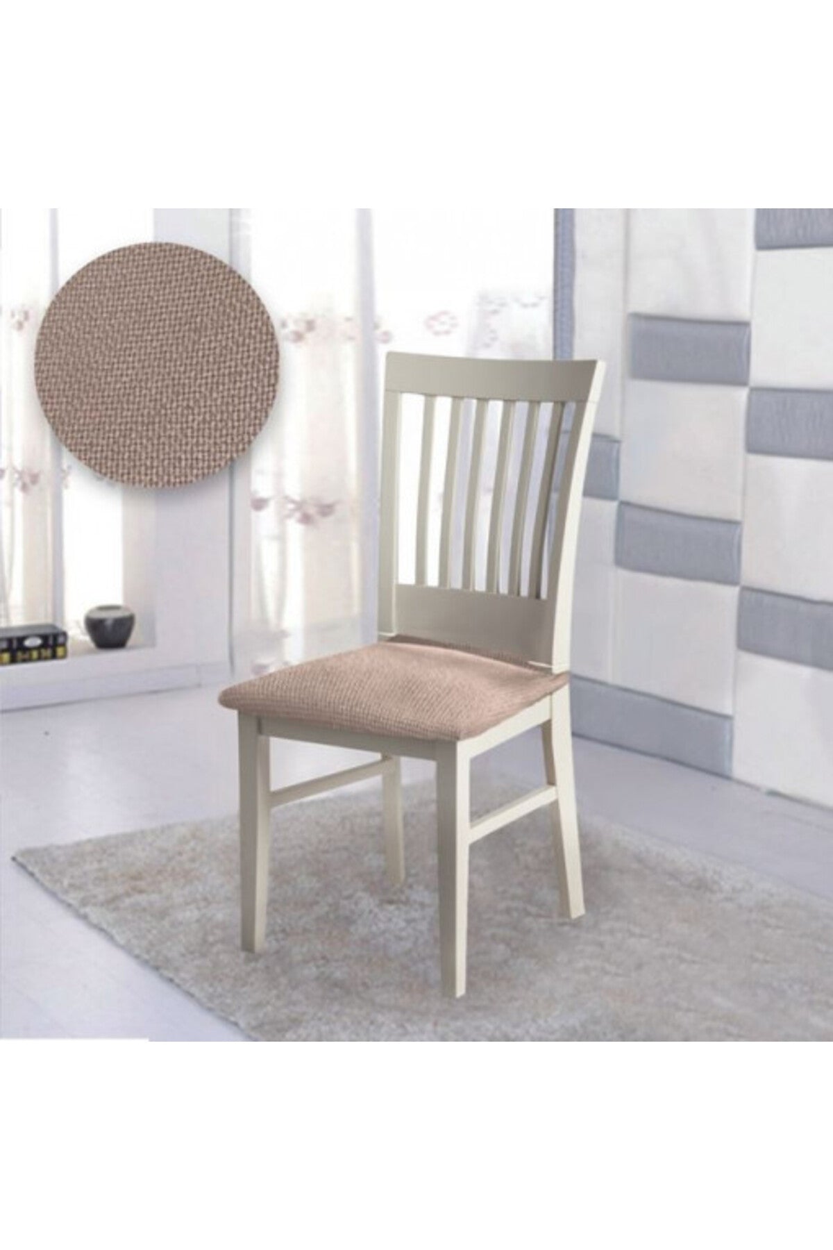 Set 2 huse scaun bucătărie pentru șezut, Material Elastic, Bej