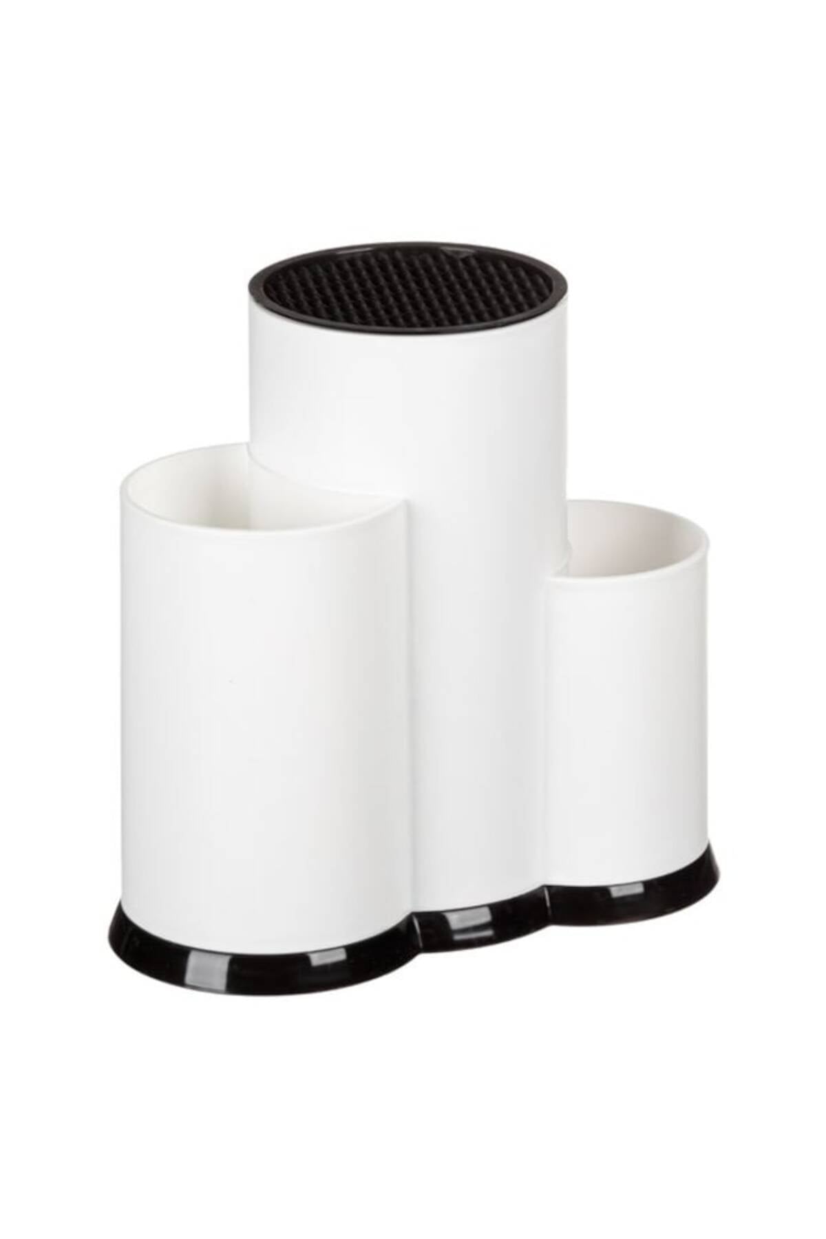 Suport pentru cutite si ustensile de bucatarie 3 compartimente plastic alb 23x12x22cm
