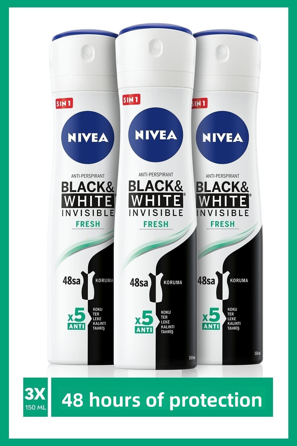 Invisible Black&White Fresh Spray Deodorant 150ml Pachet de 3 pentru femei