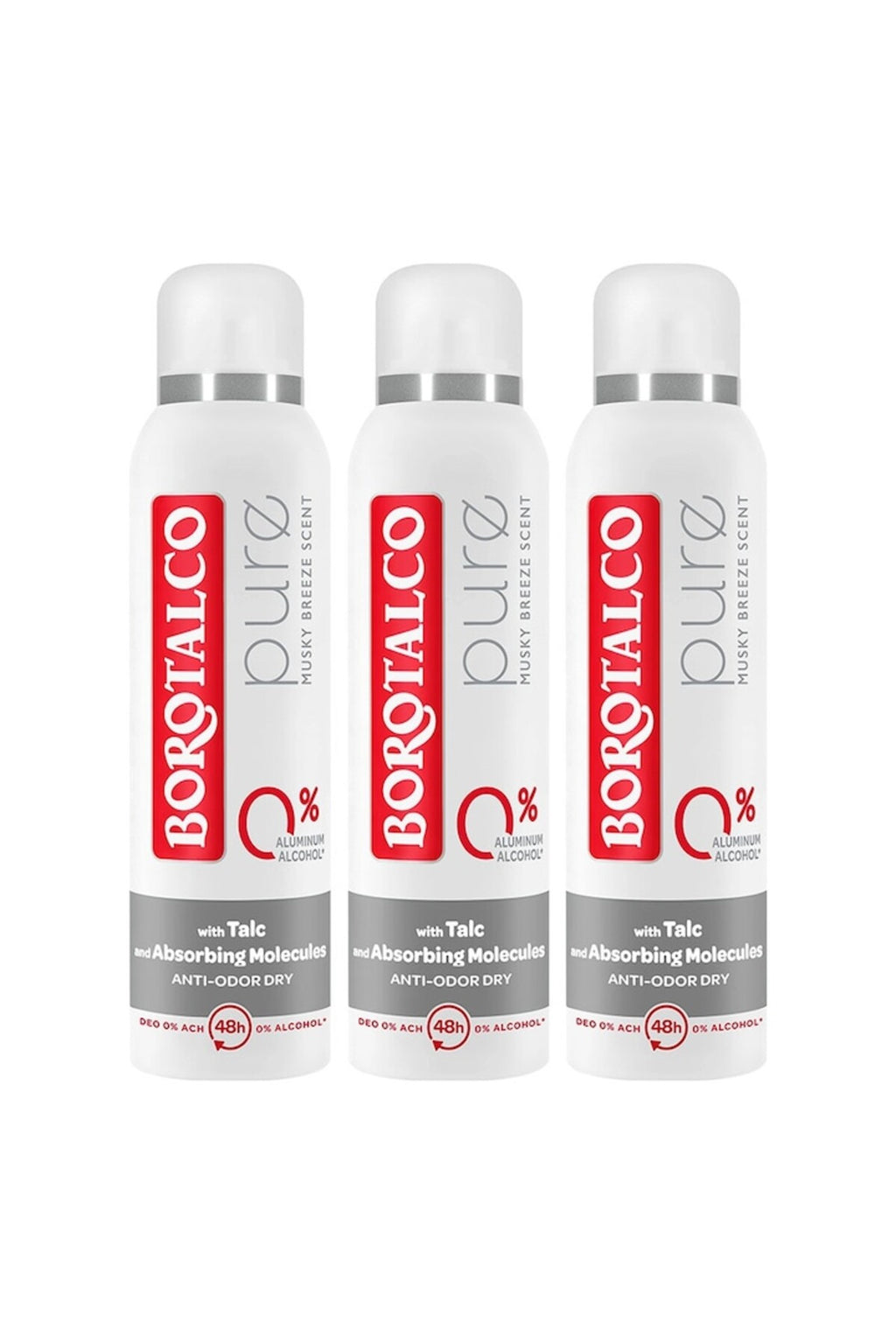 Pachet 3 x Deodorant Spray Borotalco , Pure 0 % Aluminum Salt , 150 ml