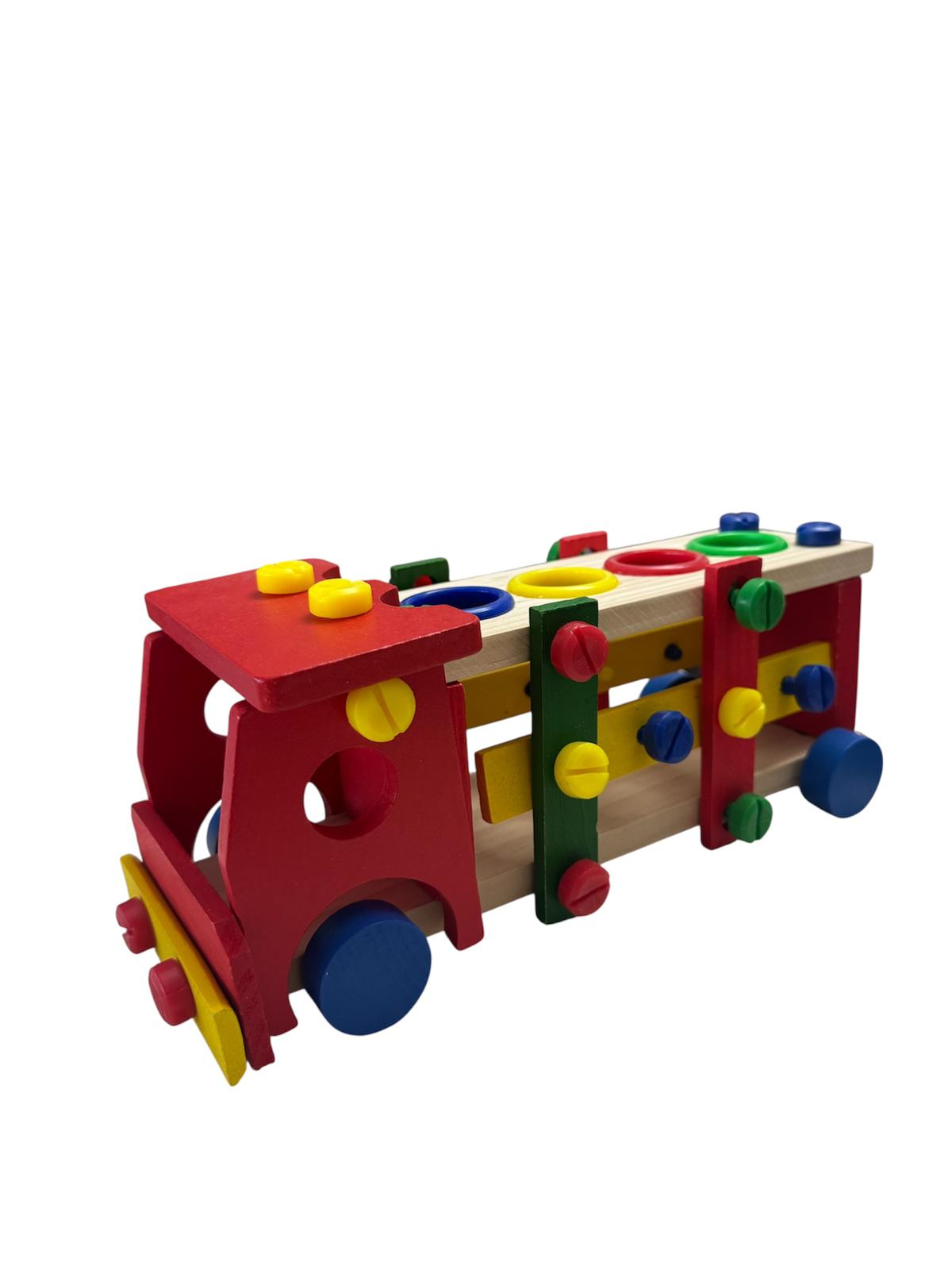 Set Joc Educativ de sortare culori - Mașinuță interactivă din lemn cu bile și ciocănel, 3 ani+