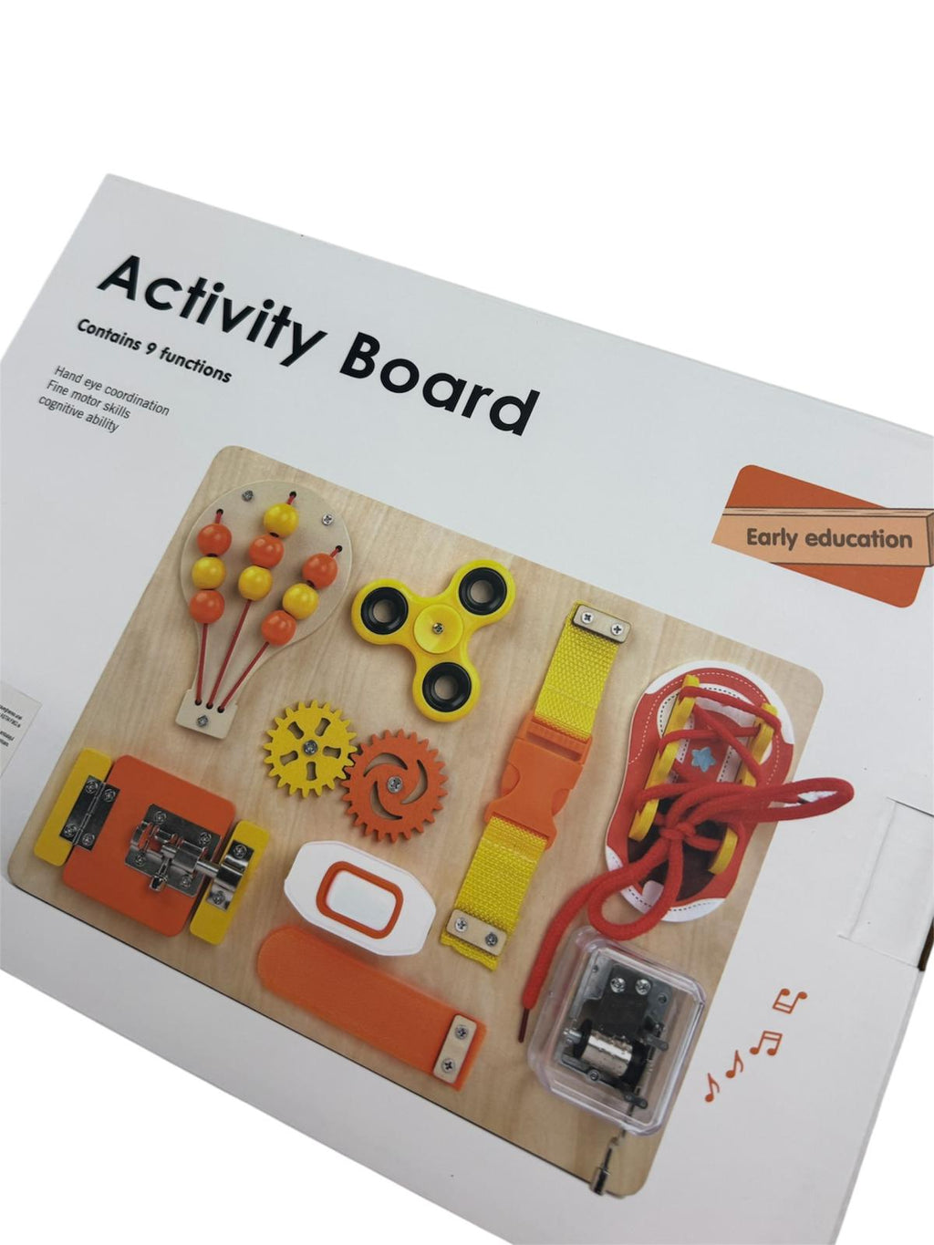 Tăbliță senzorială educativă din Lemn cu 9 activități - joc interactiv, 3 ani+