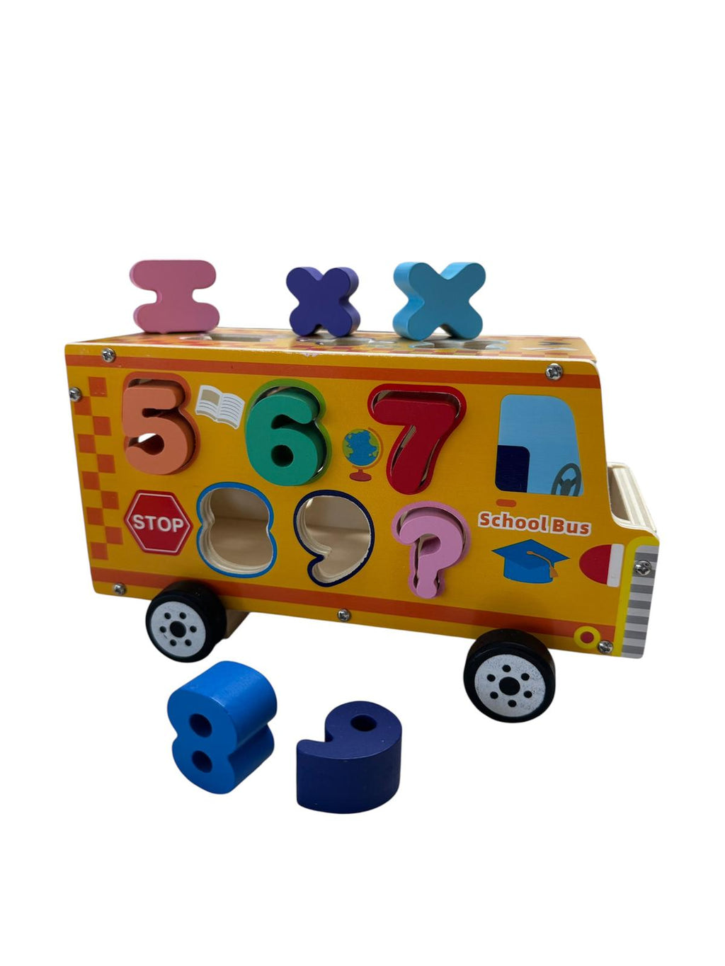 Set Interactiv cu forme, cifre și litere - Autobuz educativ din lemn, 3+ ani