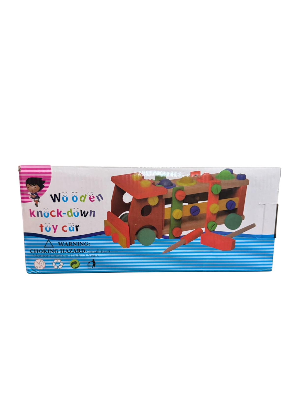 Set Joc Educativ de sortare culori - Mașinuță interactivă din lemn cu bile și ciocănel, 3 ani+