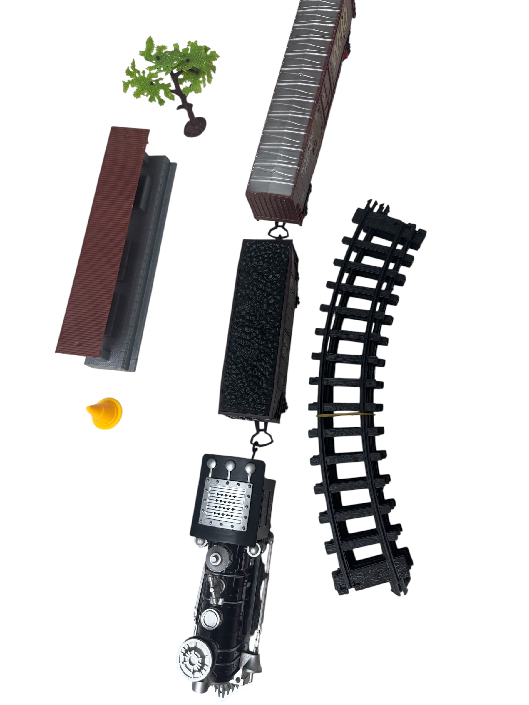 Set Tren Electric Clasic cu Vagoane Marfă, Sunet Fluier Realist și Lumină, 15 Piese