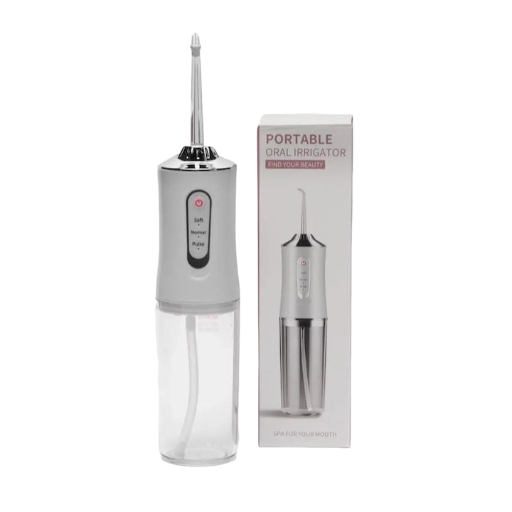 Irigator Bucal Portabil Reîncărcabil, 200ml, 3 Moduri, 4 Capete Incluse, Curățare Profesională Dentară, USB