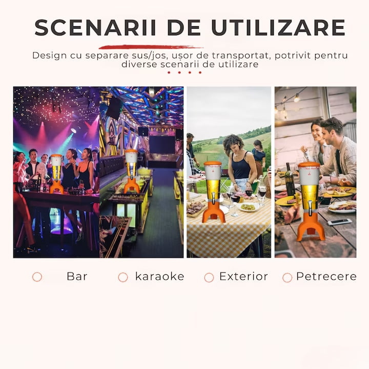 Dozator de Bere cu Iluminare LED RGB și Boxă Bluetooth Integrată, Capacitate 3L, Reîncărcabil USB Type-C