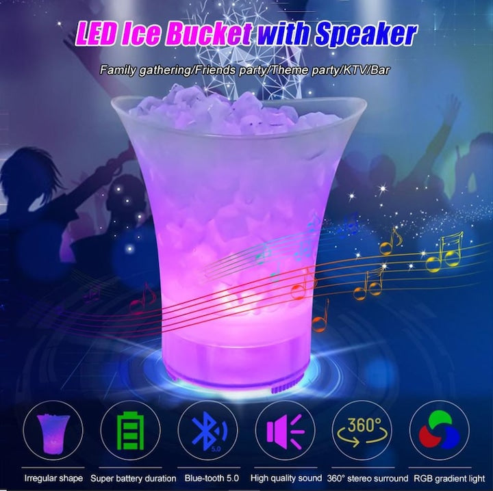 Frapieră LED pentru Gheață și Șampanie cu Boxă Bluetooth Integrată, 7L, Iluminare Multicoloră RGB