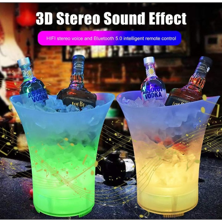 Frapieră LED pentru Gheață și Șampanie cu Boxă Bluetooth Integrată, 7L, Iluminare Multicoloră RGB