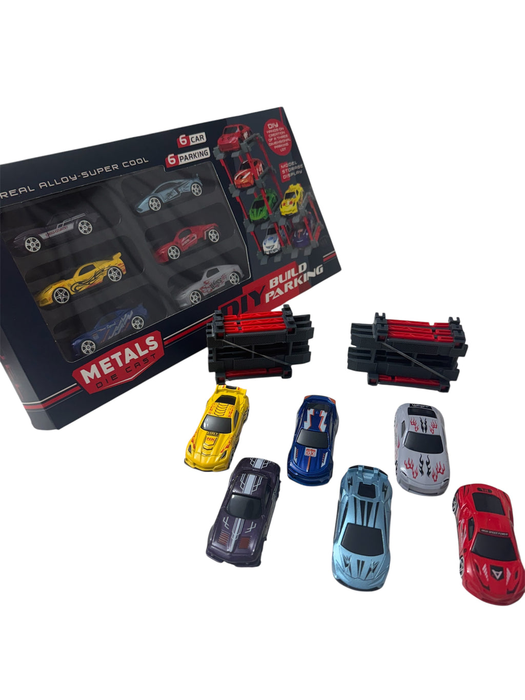 Set DIY Build Parking – Parcare modulară 3D cu 6 mașinuțe metalice