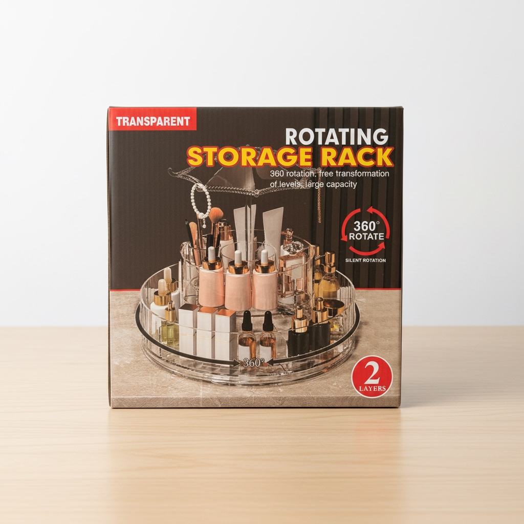 Organizator Rotativ Cosmetice 360°, 2 Niveluri, Suport Machiaj Transparent cu Capacitate Mare, Tip Carousel