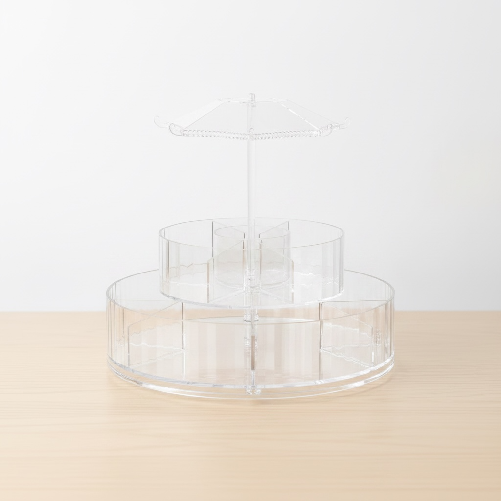 Organizator Rotativ Cosmetice 360°, 2 Niveluri, Suport Machiaj Transparent cu Capacitate Mare, Tip Carousel