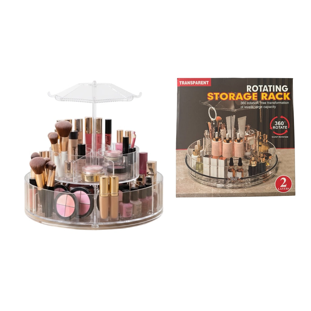 Organizator Rotativ Cosmetice 360°, 2 Niveluri, Suport Machiaj Transparent cu Capacitate Mare, Tip Carousel