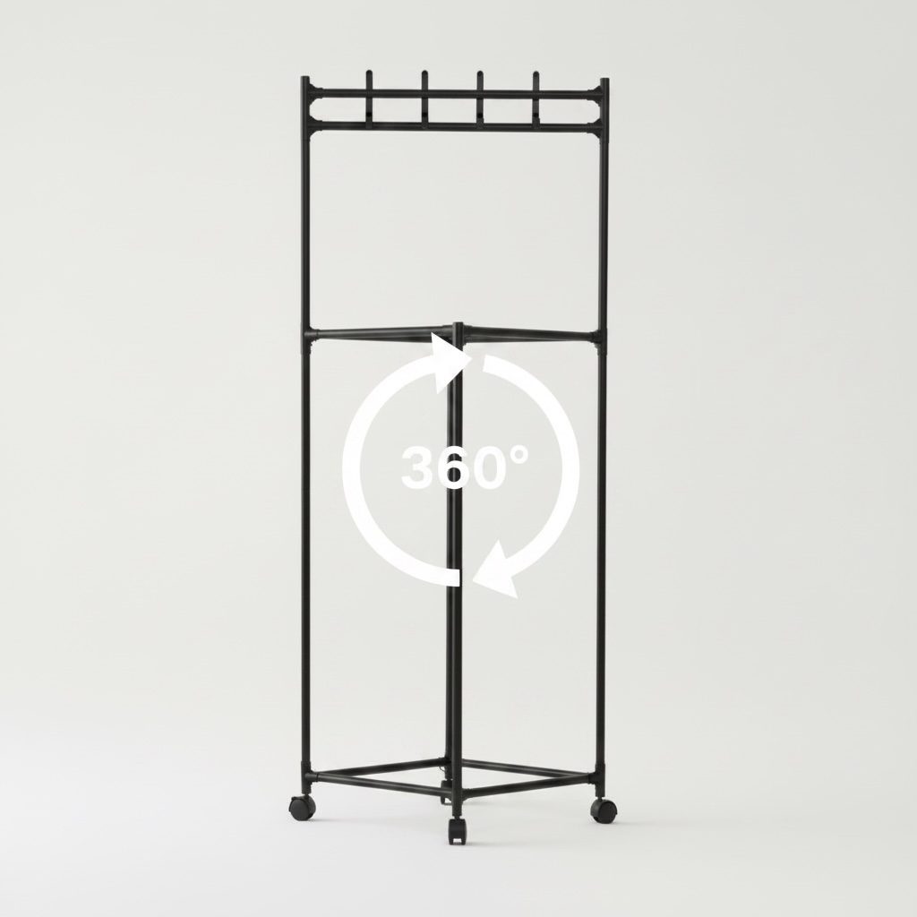 Suport Haine Metalic cu Roți, 360°, Capacitate 40 kg, 47 x 67 x 165 cm, Negru