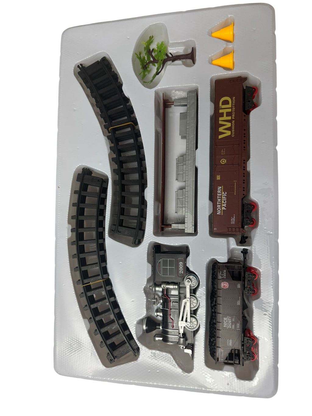 Set Tren Electric Clasic cu Vagoane Marfă, Sunet Fluier Realist și Lumină, 15 Piese