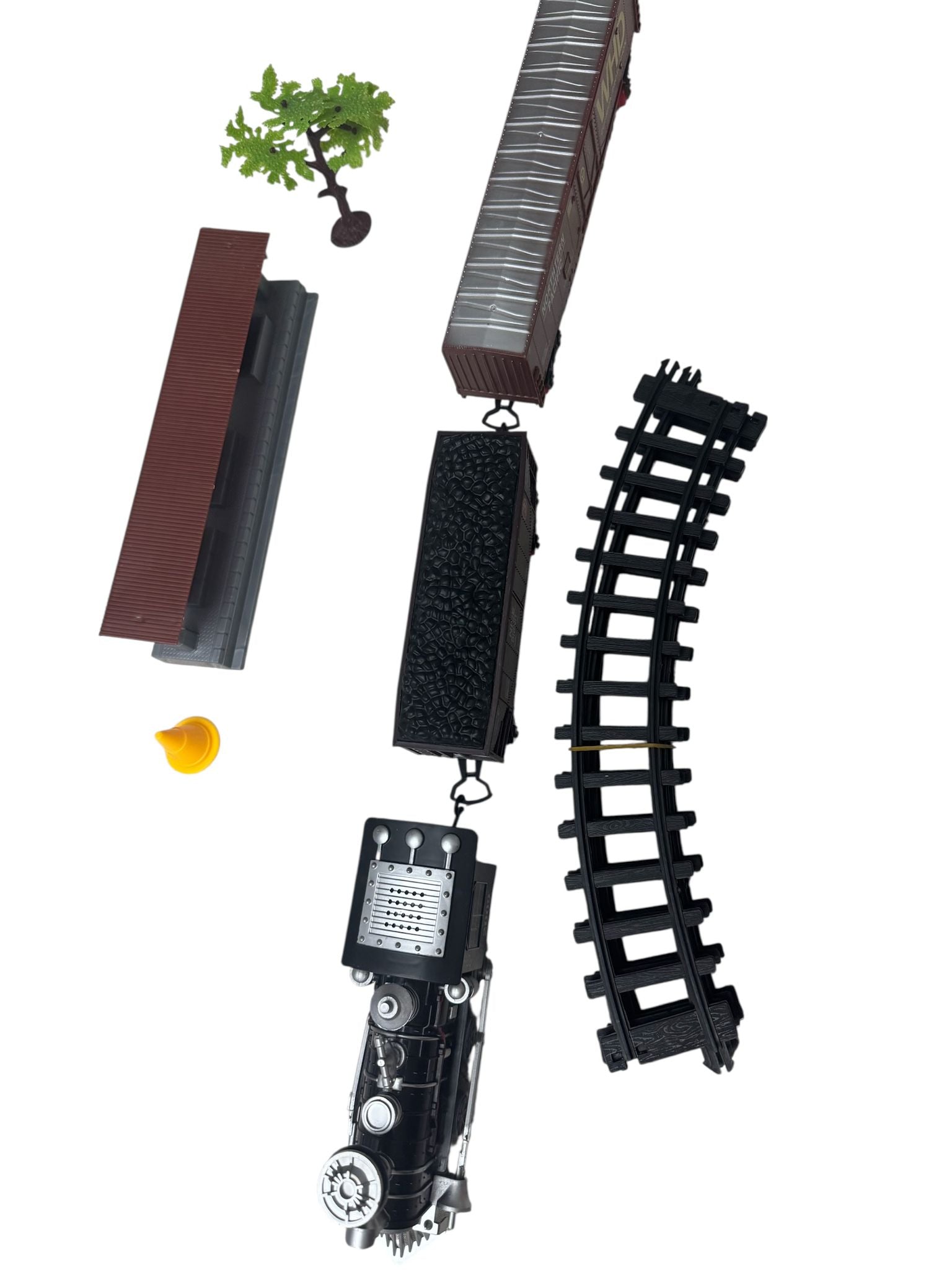 Set Tren Electric Clasic cu Vagoane Marfă, Sunet Fluier Realist și Lumină, 15 Piese