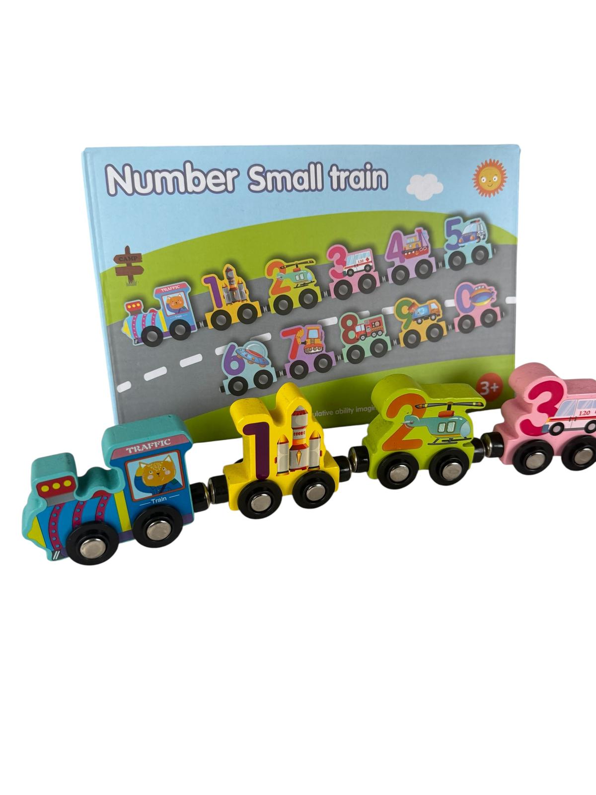Tren educativ magnetic cu cifre 0–9 – Set din lemn, 3+ ani