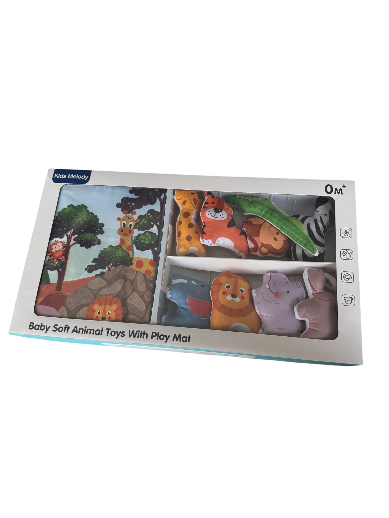 Set jucării bebeluși din pluș cu saltea de joacă – Animale safari, 2 în 1