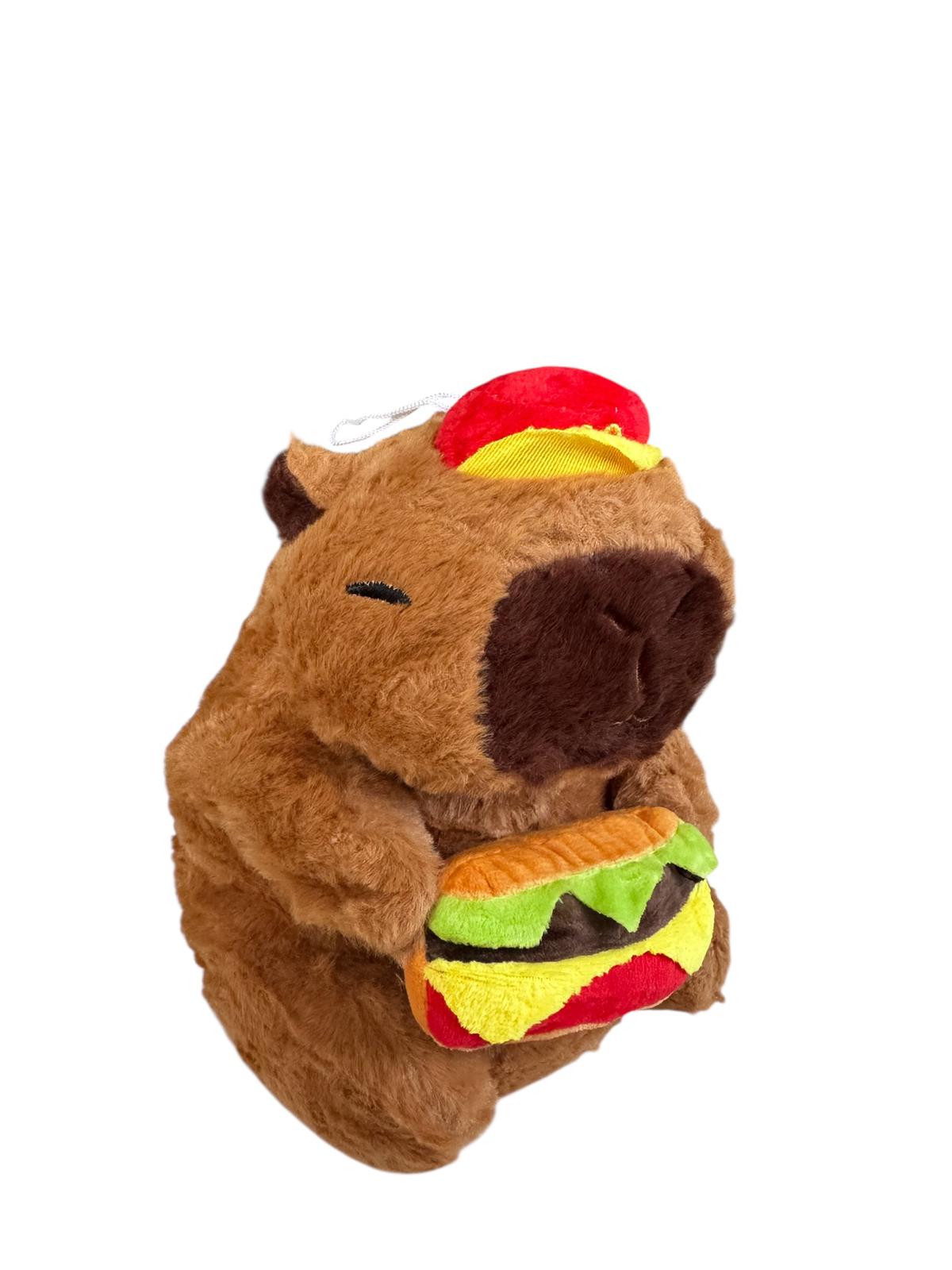 Pluș Capybara cu Hamburger – Jucărie Moale și Amuzantă 20,5 cm