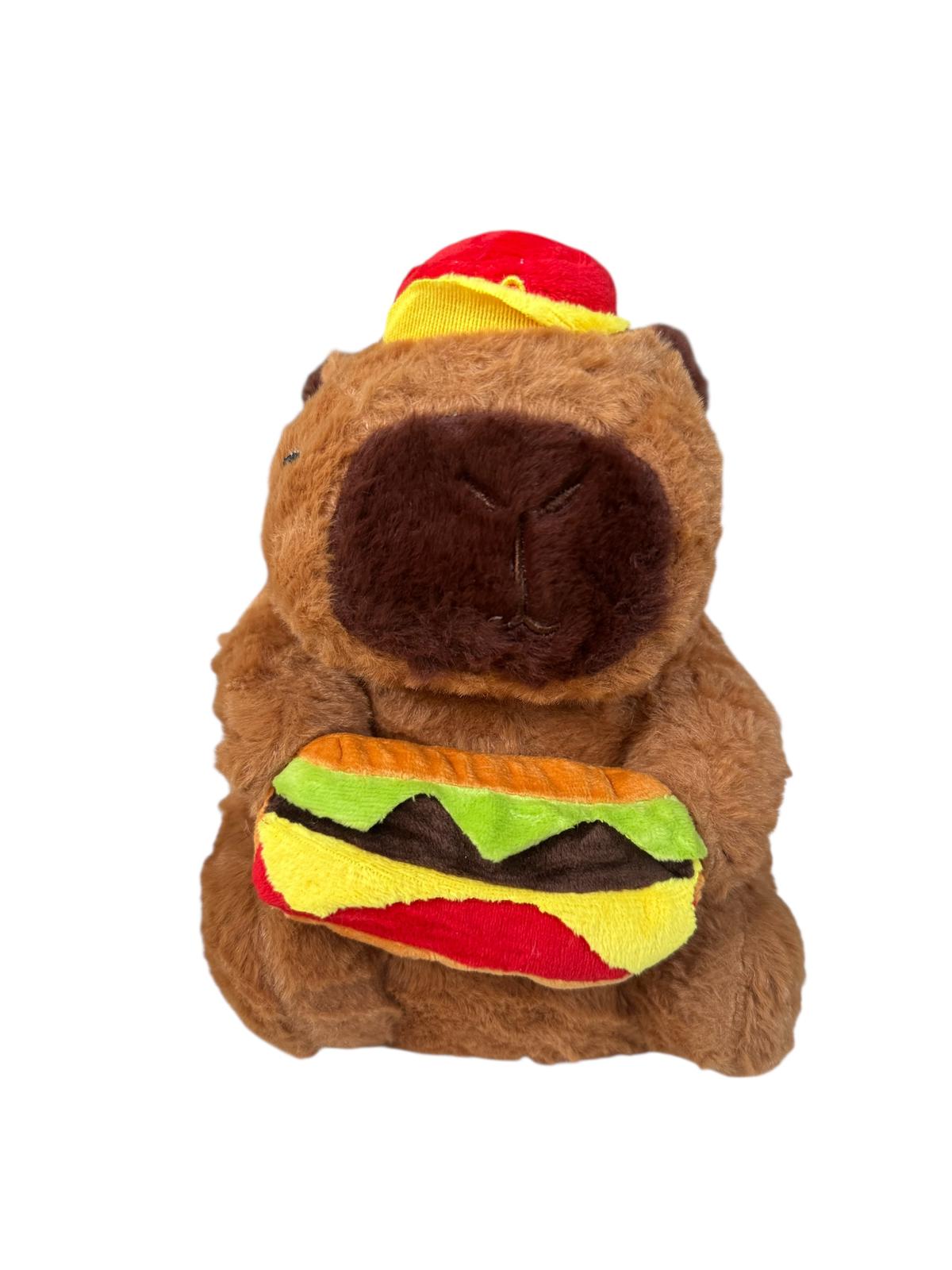 Pluș Capybara cu Hamburger – Jucărie Moale și Amuzantă 20,5 cm