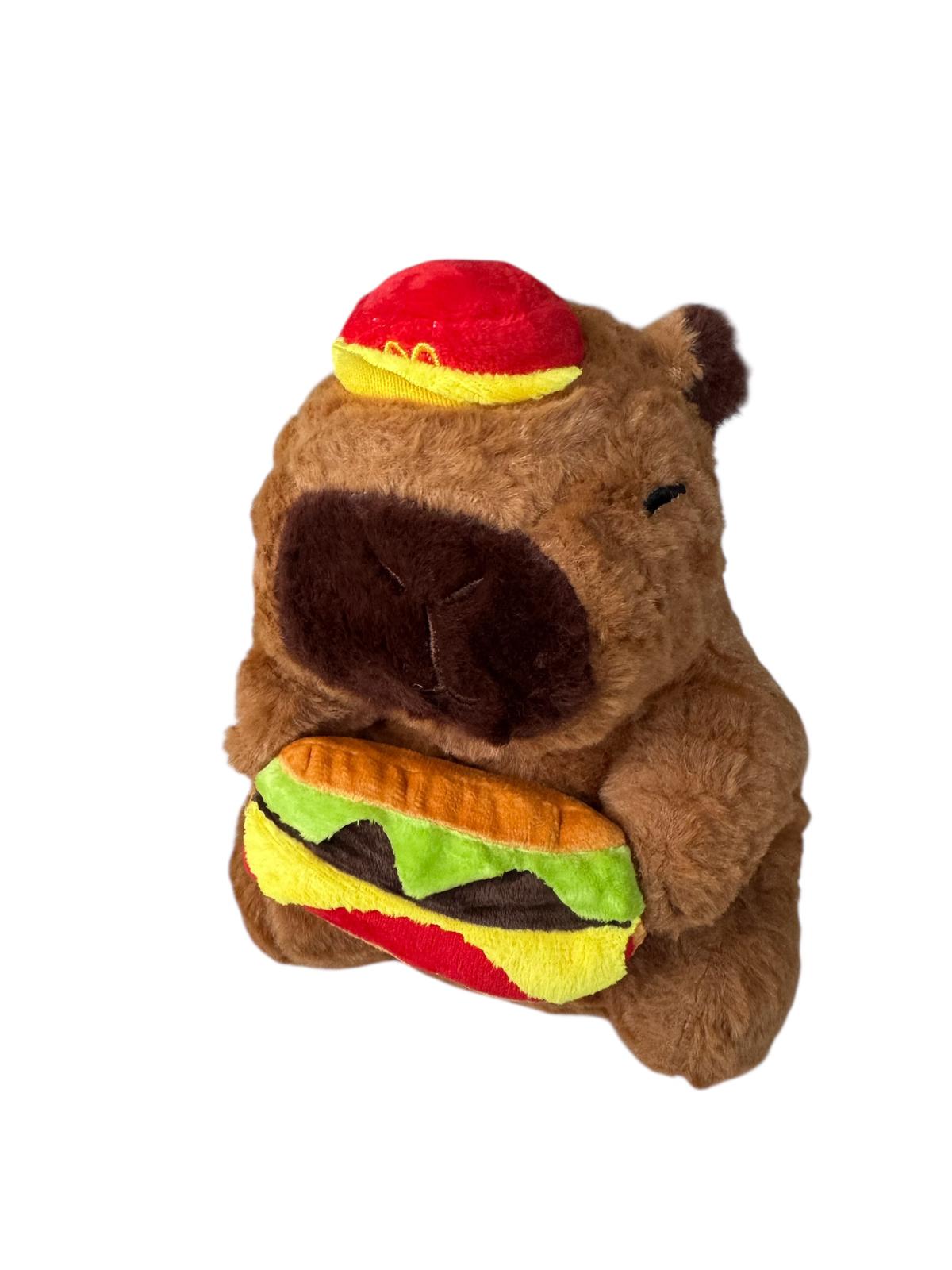 Pluș Capybara cu Hamburger – Jucărie Moale și Amuzantă 20,5 cm