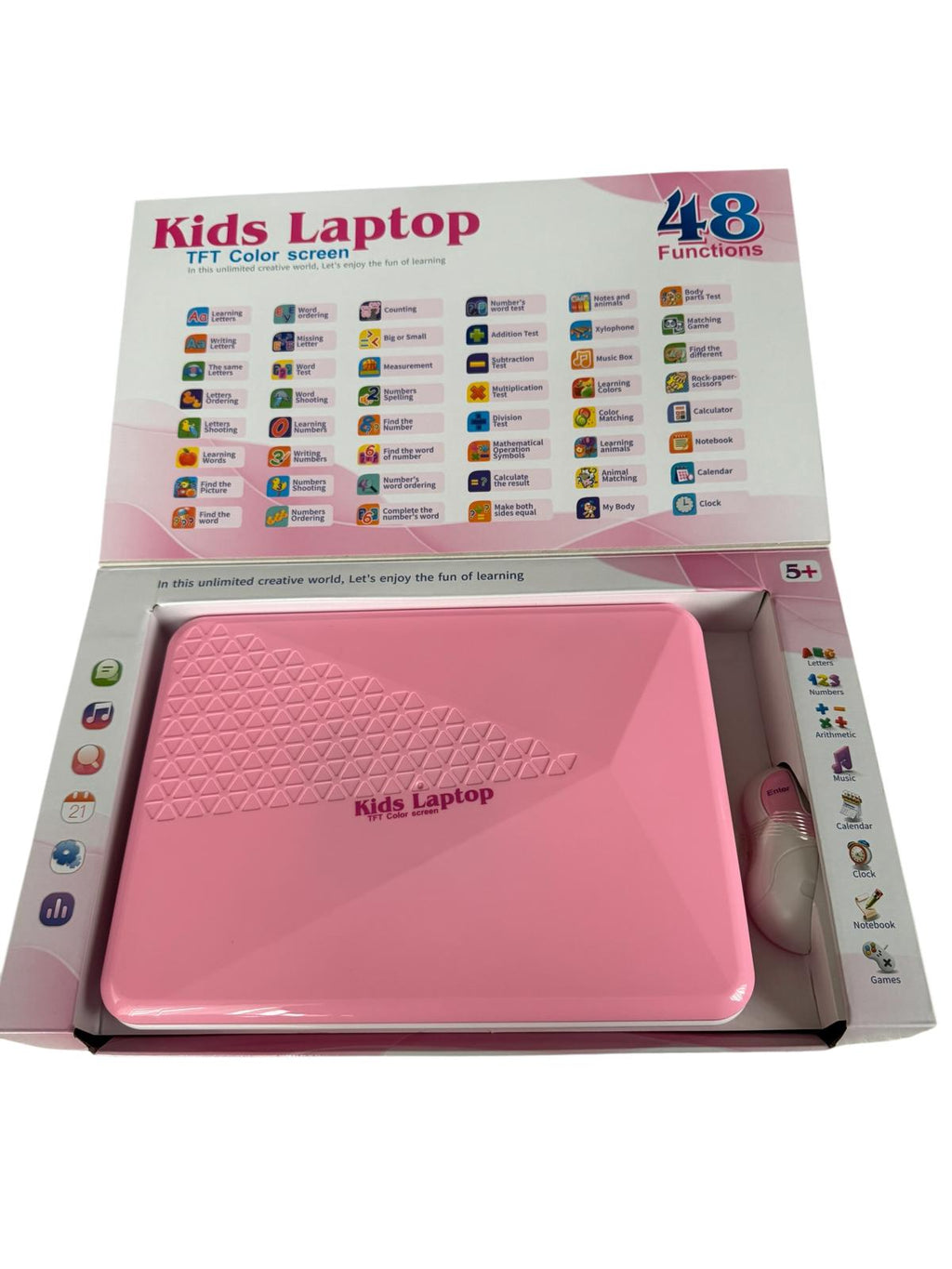 Laptop educativ pentru copii – Kids Laptop, 48 funcții, ecran TFT color, roz, 5+